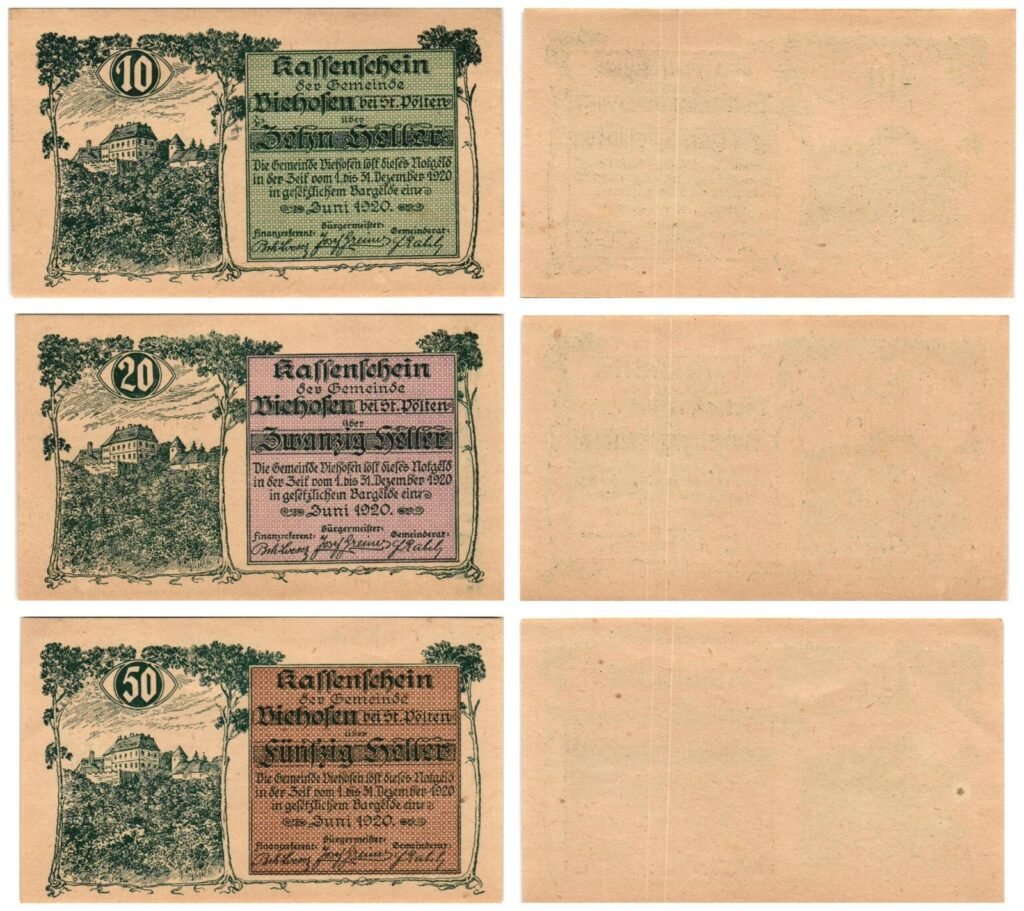 AUSTRIA Viehofen bei St. Pölten 1920 local banknotes lot / Notgeld / 3 pcs. UNC