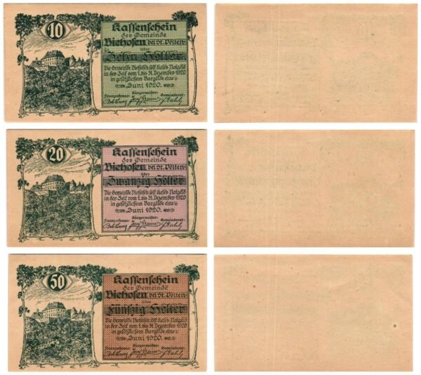 AUSTRIA Viehofen bei St. Pölten 1920 local banknotes lot / Notgeld / 3 pcs. UNC