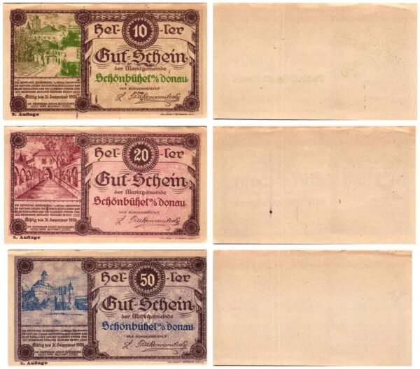 AUSTRIA Schönbühel an der Donau 1920 local banknotes lot / Notgeld / 3 pcs. XF