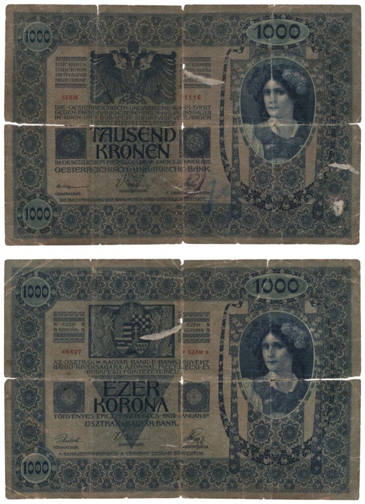 AUSTRIJA 1000 kruna 1902. / S nečitkim žigom / velike poderotine / VG