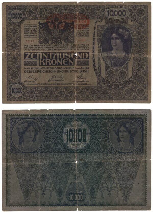 AUSTRIA 10000 kronen ND(1919) / Deutschösterreich overprint / tears / VG