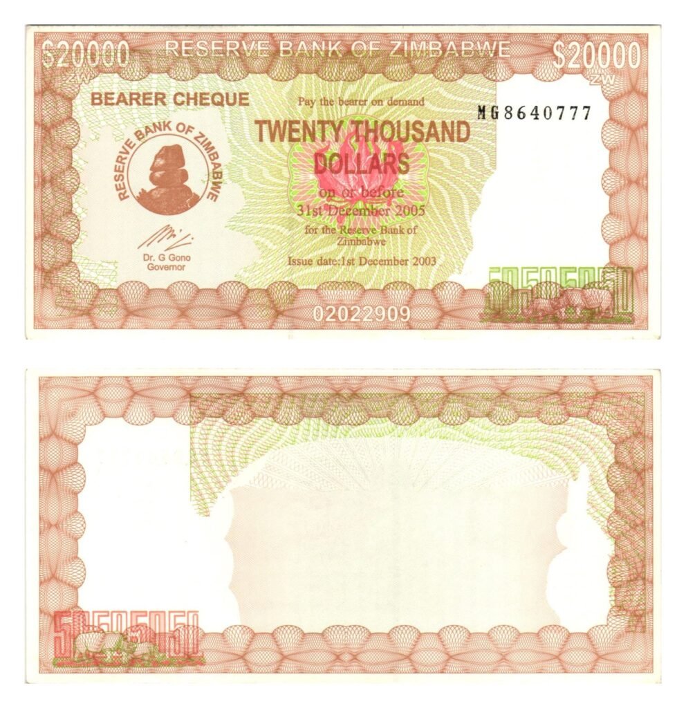 ZIMBABWE 20000 dollars 2003 / Bearer Cheque / UNC