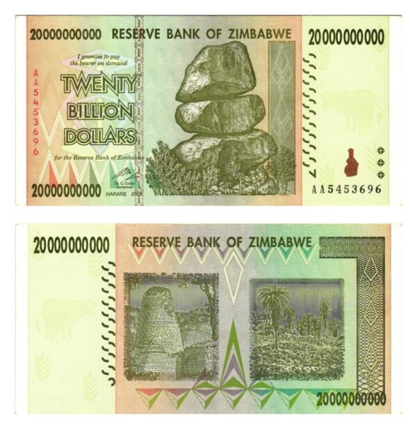 ZIMBABWE 20 billion dollars 2008 UNC