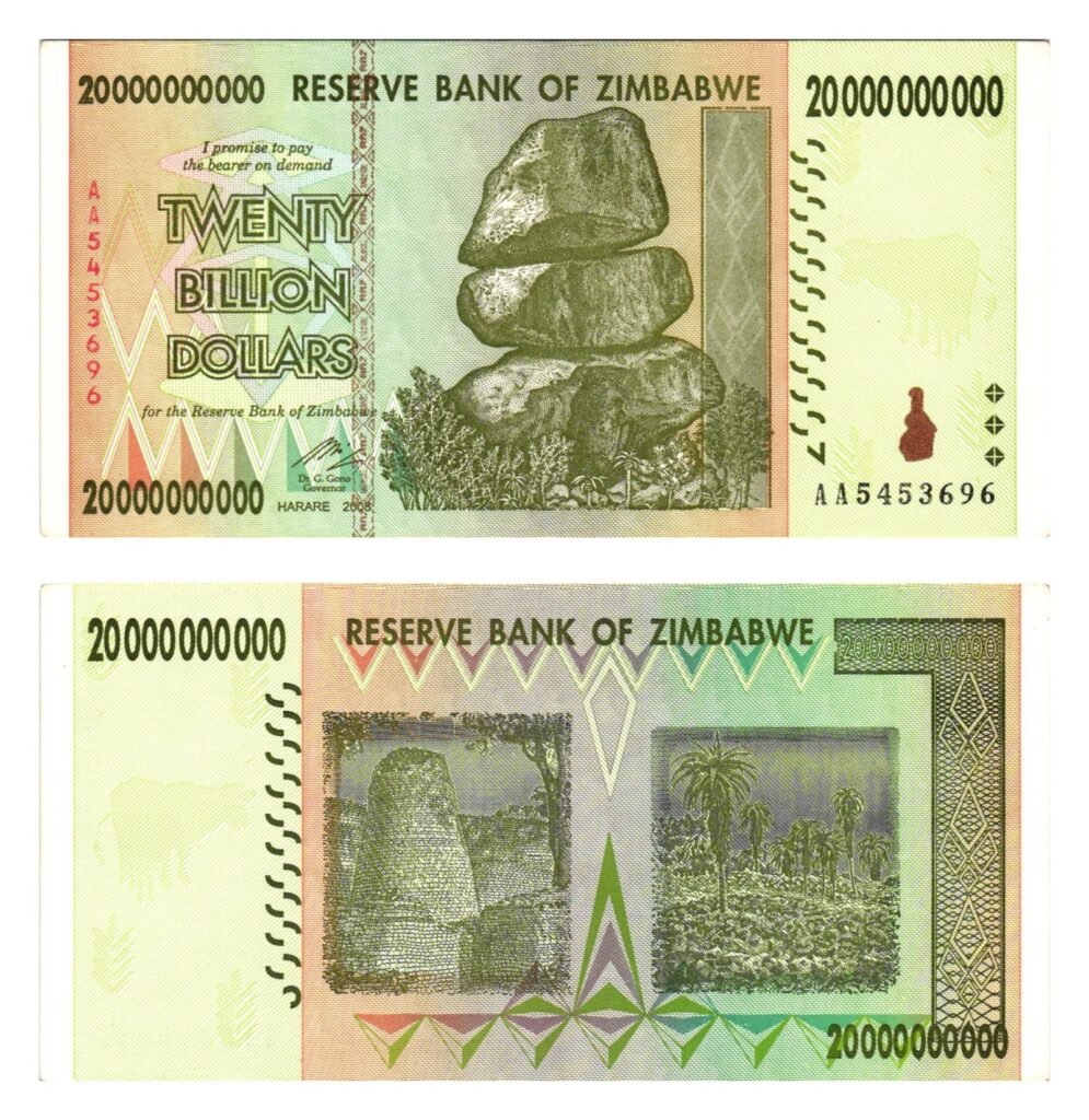ZIMBABWE 20 billion dollars 2008 UNC