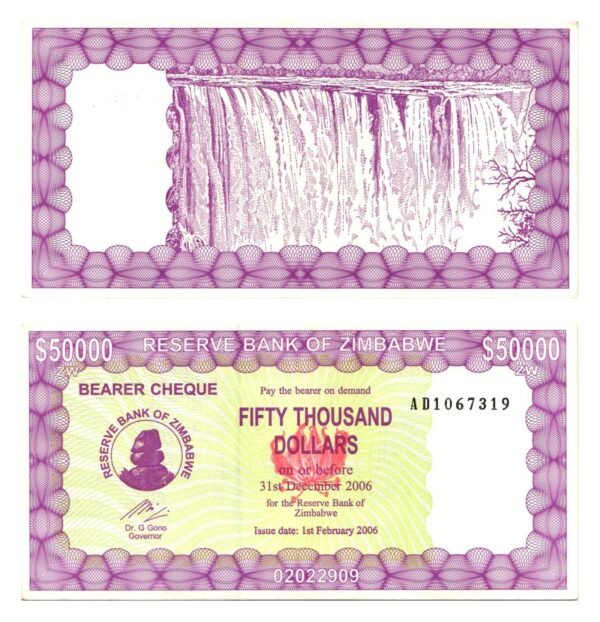 ZIMBABWE 50000 dollars 2006 / Bearer Cheque / UNC