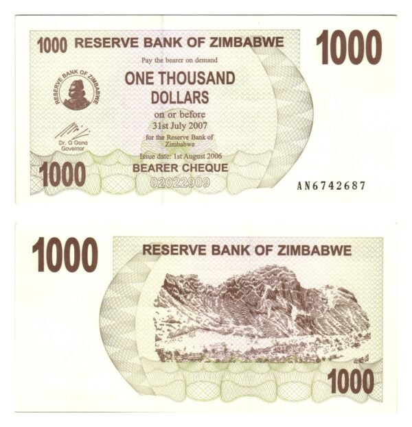 ZIMBABWE 1000 dollars 2006 / Bearer Cheque / UNC