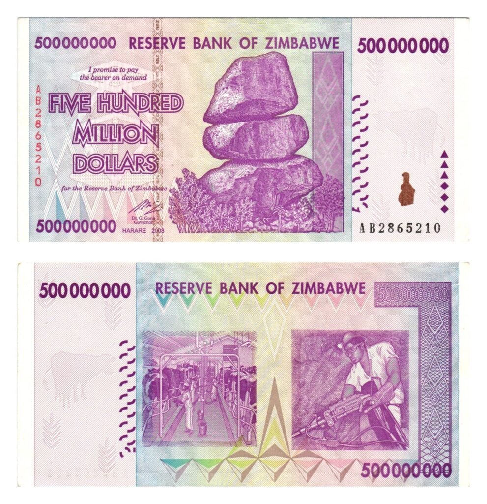 ZIMBABWE 500 million dollars 2008 UNC