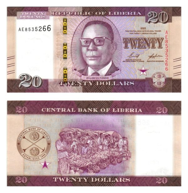 LIBERIA 20 dollars 2022 UNC