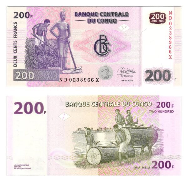 CONGO 200 francs 2022 UNC