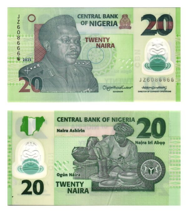 NIGERIA 20 naira 2025 / polymer plastic / VF