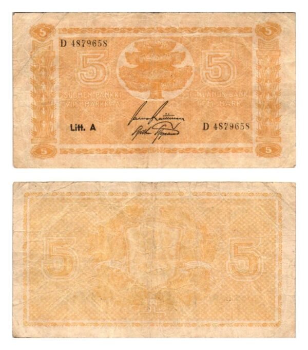 FINLAND 5 markkaa 1945 / Litt. A / VF