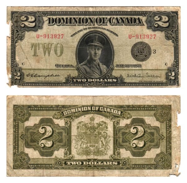 CANADA 2 dollars 1923 / parts missing / VG