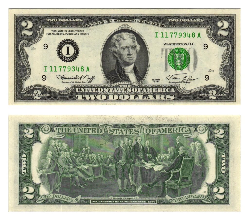 UNITED STATES OF AMERICA 2 dollars 1976 / Letter I / Minneanapolis / Minnesota / XF+