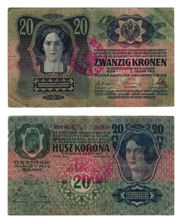 CROATIA 20 kronen ND(1919) / unreadable pink seal, PODRUČNI URED U PAN... / VF