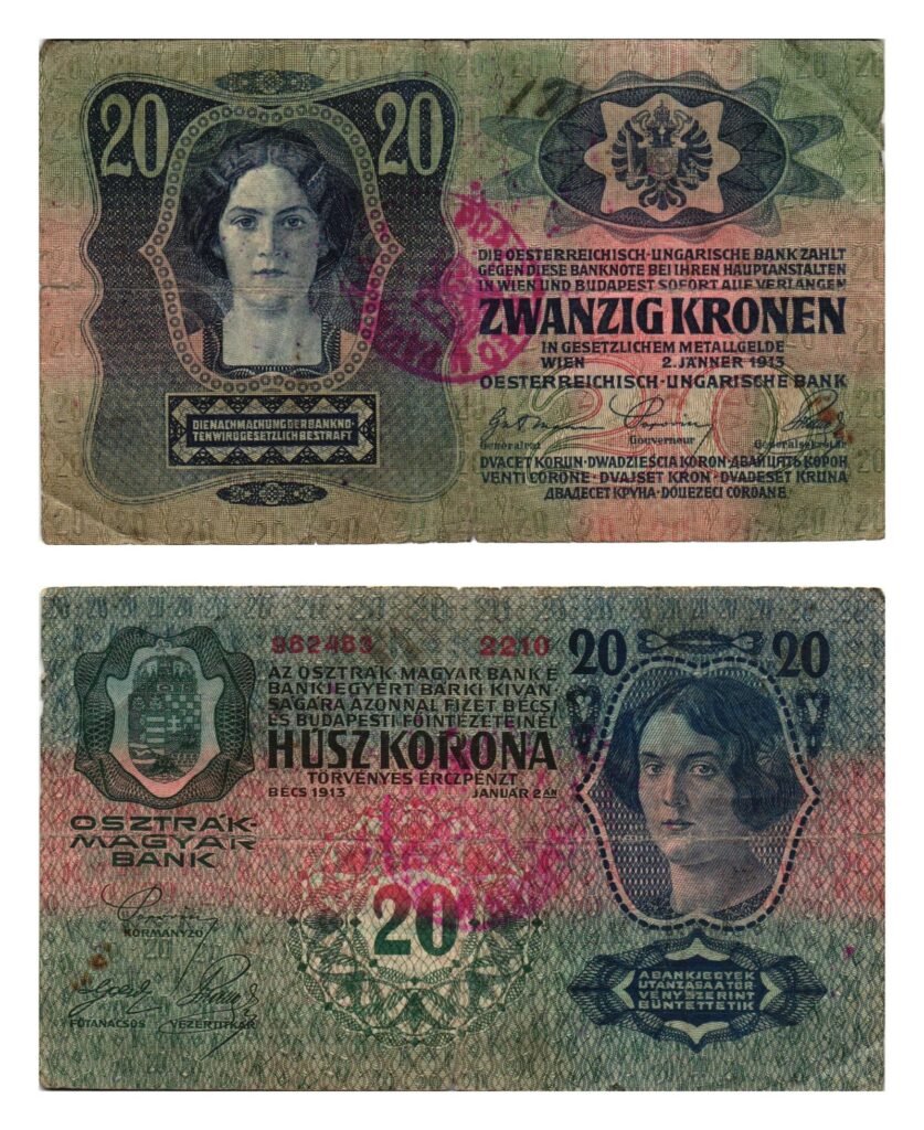 CROATIA 20 kronen ND(1919) / unreadable pink seal, PODRUČNI URED U PAN... / VF