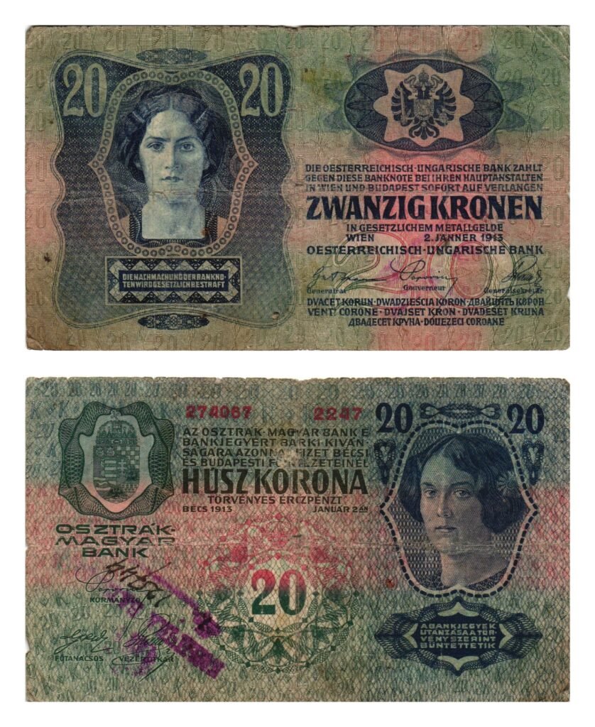 SERBIA 20 kronen ND(1919) / unreadable Cyrillic seal, ...BANKA... / VF