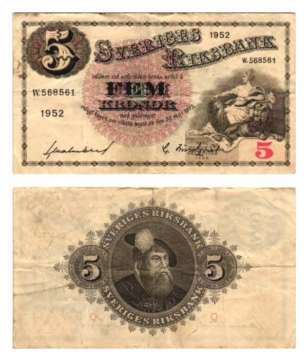 SWEDEN 5 kronor 1952 VF