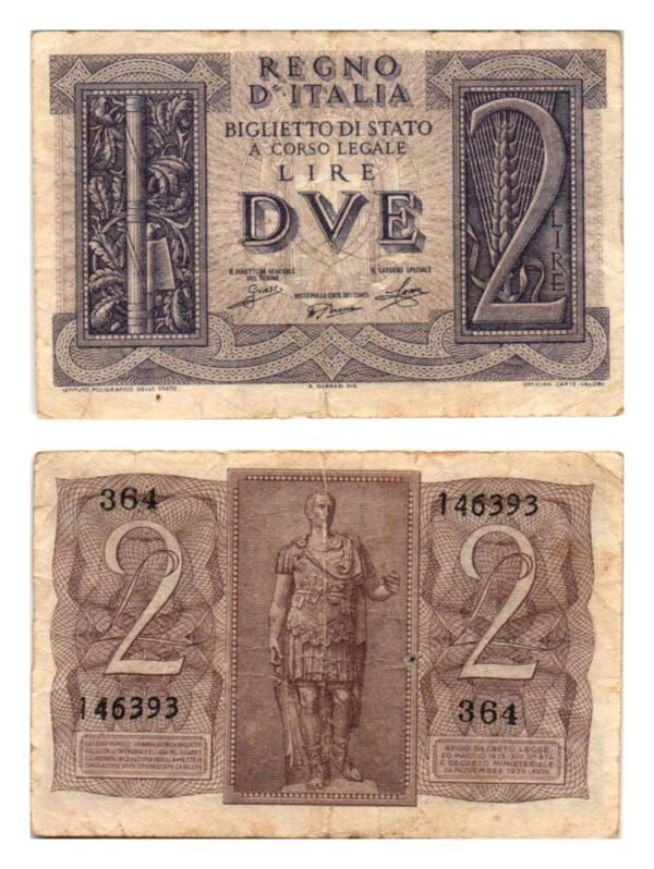 ITALY 2 lire 1939 VF