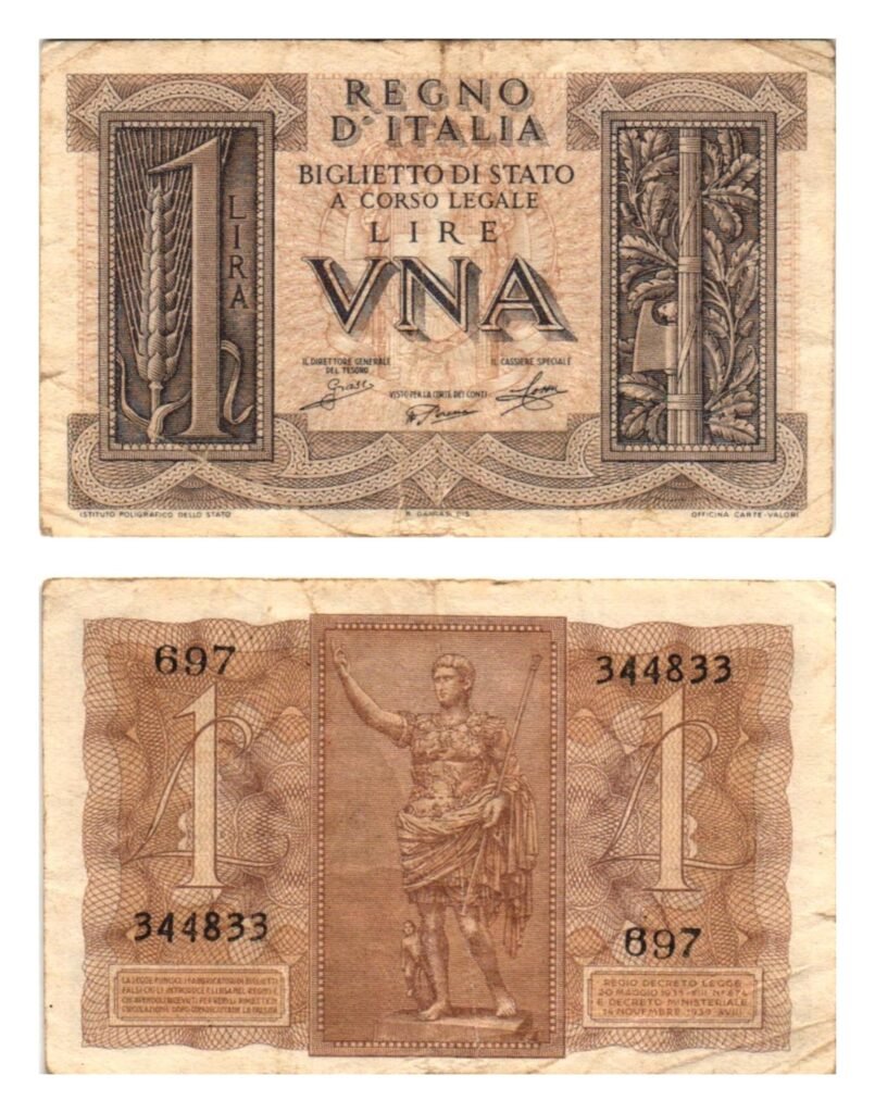ITALY 1 lira 1939 VF