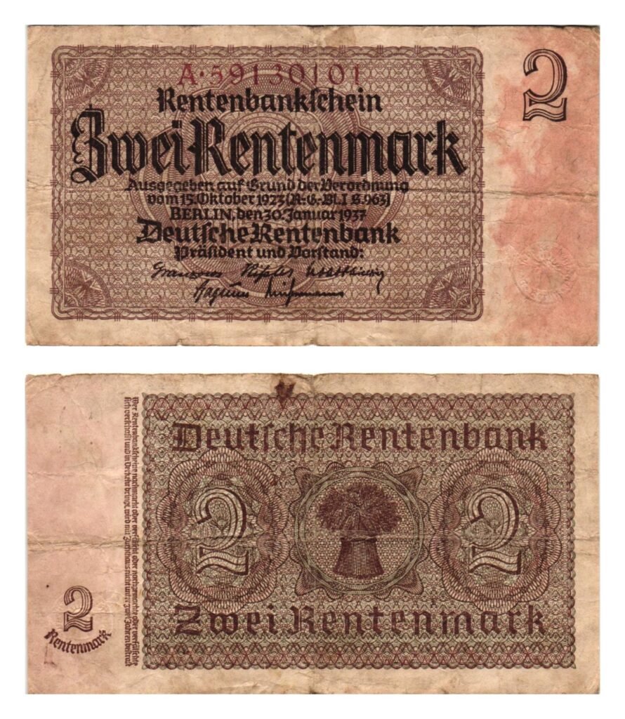 GERMANY 2 rentenmark 1937 / 3rd Reich / VF-