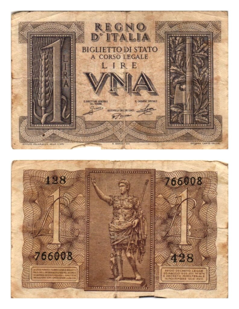 ITALY 1 lira 1939 VF-