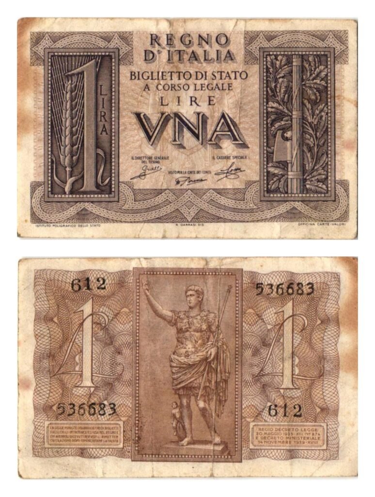 ITALY 1 lira 1939 VF-