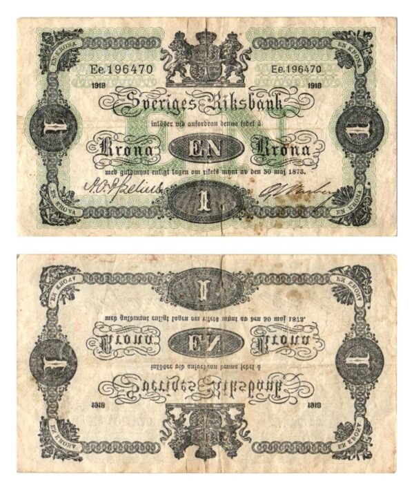 SWEDEN 1 krona 1918 / tears / F