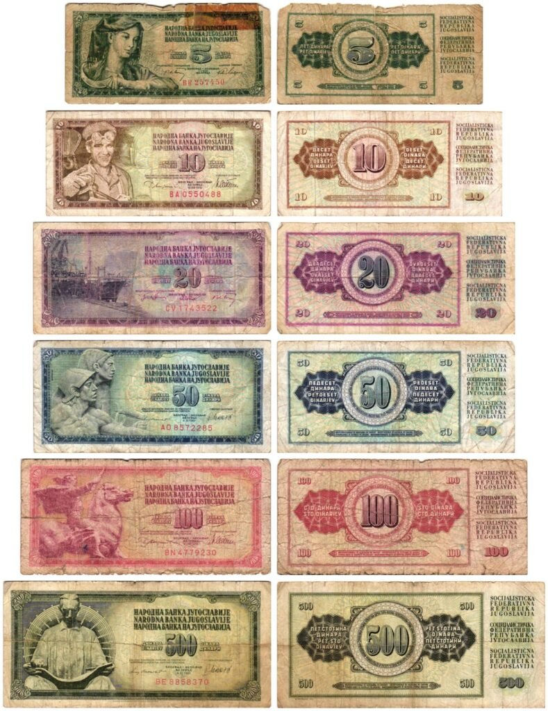 YUGOSLAVIA 5 - 500 dinara banknotes lot / 6 pcs. / lower grades