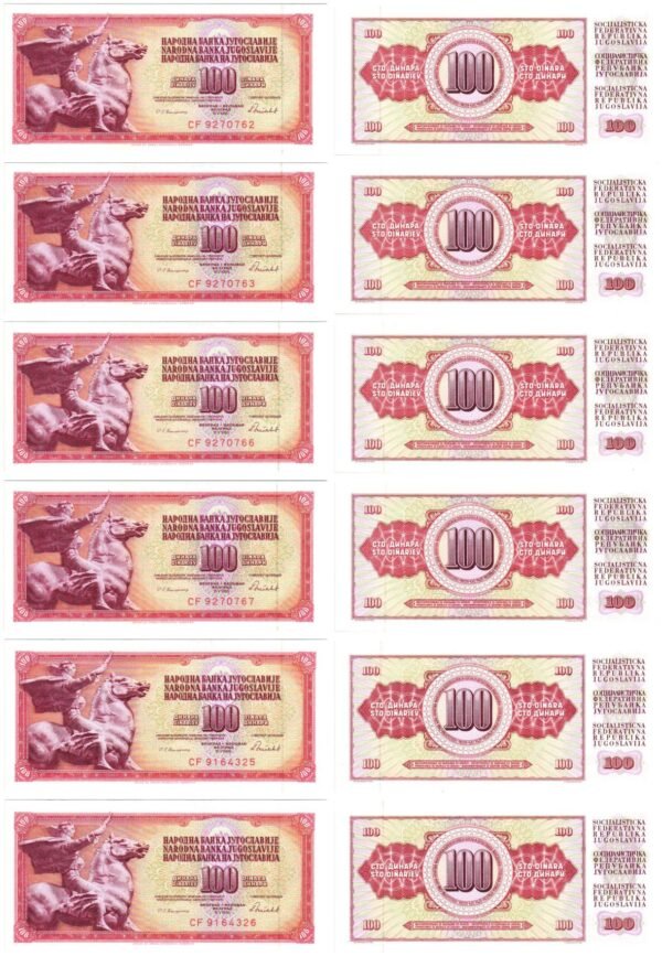 YUGOSLAVIA 100 dinara 1986 / Series CF / banknotes lot / 6 pcs. / UNC