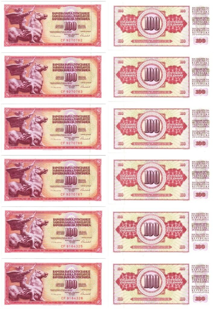 YUGOSLAVIA 100 dinara 1986 / Series CF / banknotes lot / 6 pcs. / UNC