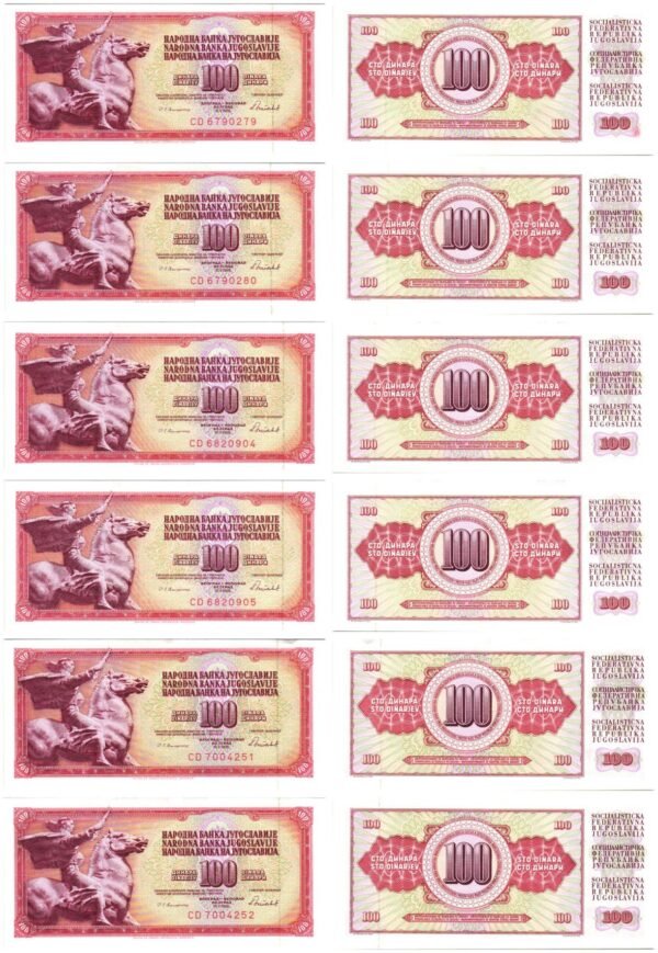 YUGOSLAVIA 100 dinara 1986 / Series CD / banknotes lot / 6 pcs. / UNC