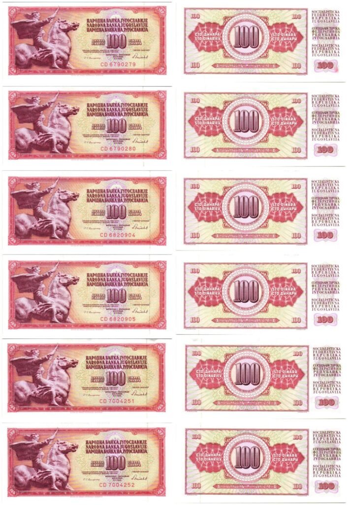 YUGOSLAVIA 100 dinara 1986 / Series CD / banknotes lot / 6 pcs. / UNC