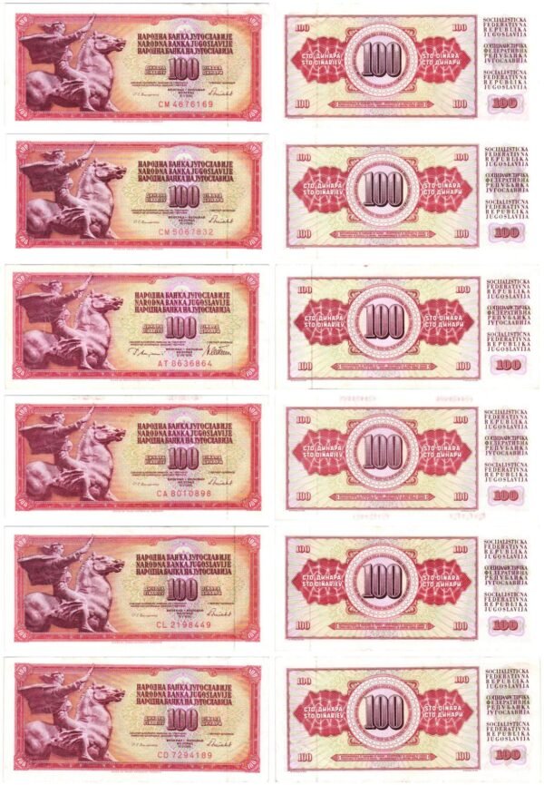 YUGOSLAVIA 100 dinara banknotes lot / 6 pcs. / higher grades