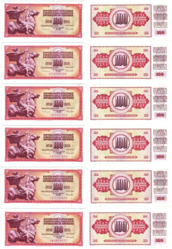 YUGOSLAVIA 100 dinara banknotes lot / 6 pcs. / higher grades