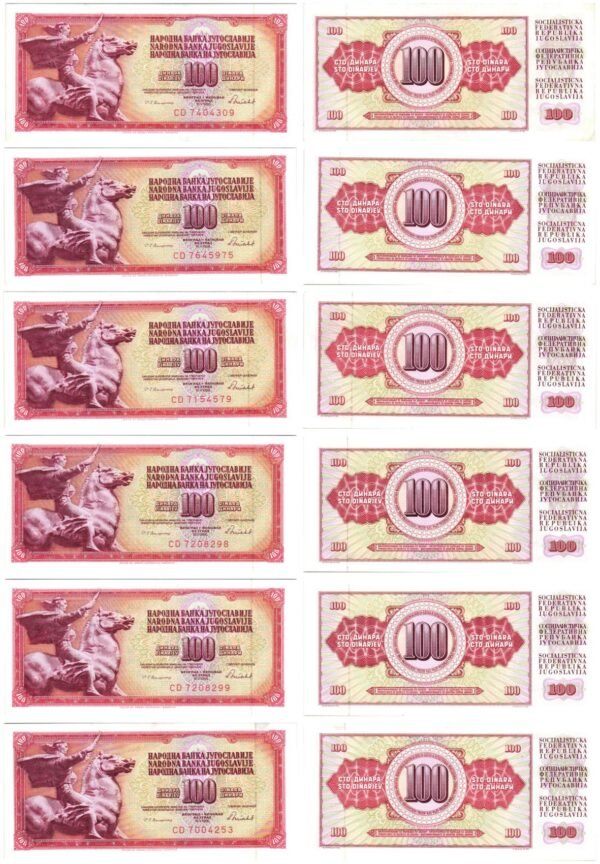 YUGOSLAVIA 100 dinara banknotes lot / 6 pcs. / higher grades