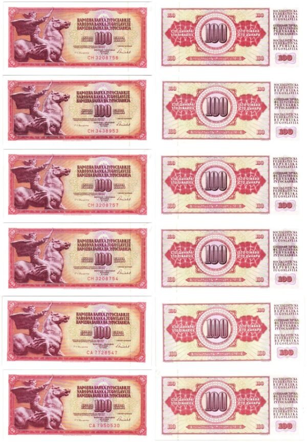 YUGOSLAVIA 100 dinara banknotes lot / 6 pcs. / higher grades