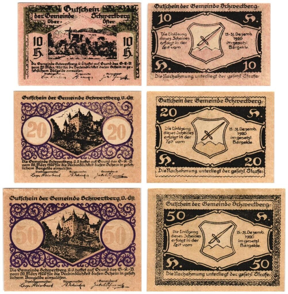 AUSTRIA Schwertberg 1920 local banknotes lot / Notgeld / 3 pcs.