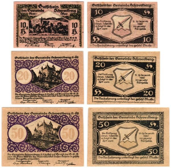 AUSTRIA Schwertberg 1920 local banknotes lot / Notgeld / 3 pcs.
