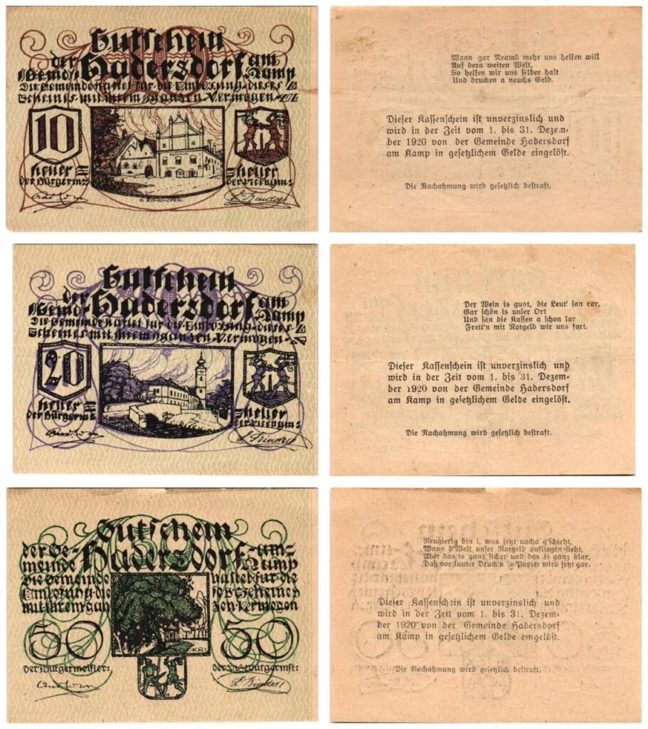 AUSTRIA Hadersdorf am Kamp 1920 local banknotes lot / Notgeld / 3 pcs.