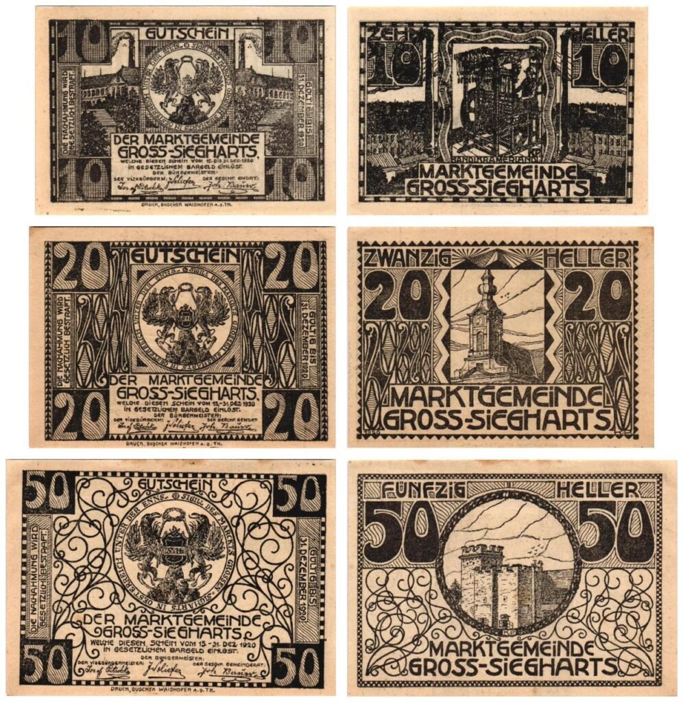 AUSTRIA Gross-Siegharts 1920 local banknotes lot / Notgeld / 3 pcs.