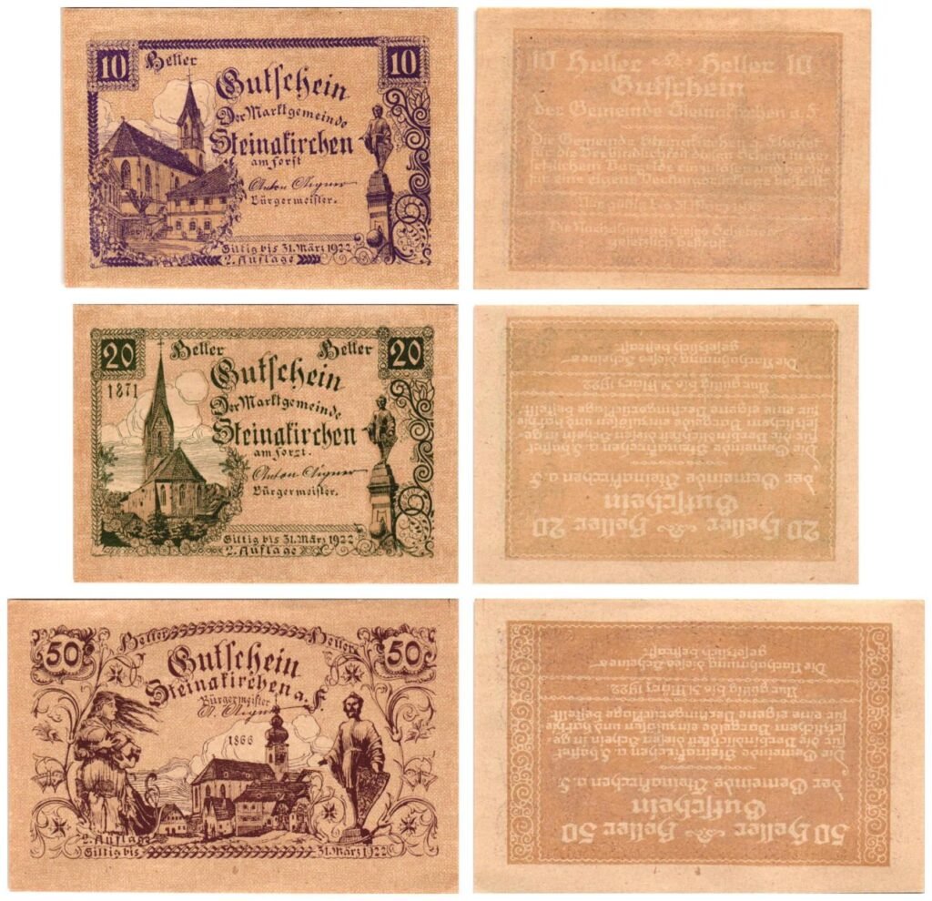 AUSTRIA Steinakirchen am Forst 1922 local banknotes lot / Notgeld / 3 pcs.