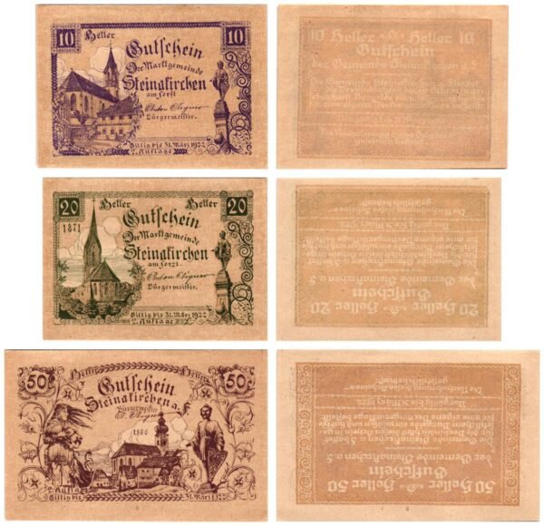 AUSTRIA Steinakirchen am Forst 1922 local banknotes lot / Notgeld / 3 pcs.
