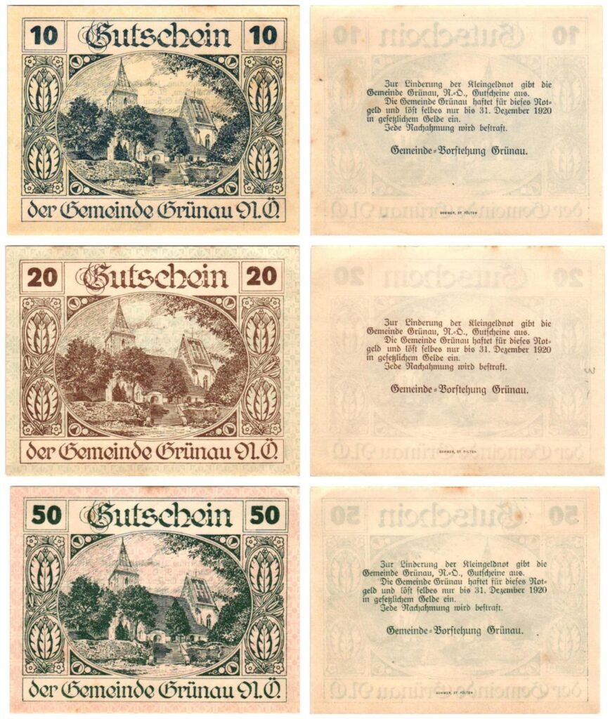 AUSTRIA Grünau 1920 local banknotes lot / Notgeld / 3 pcs.