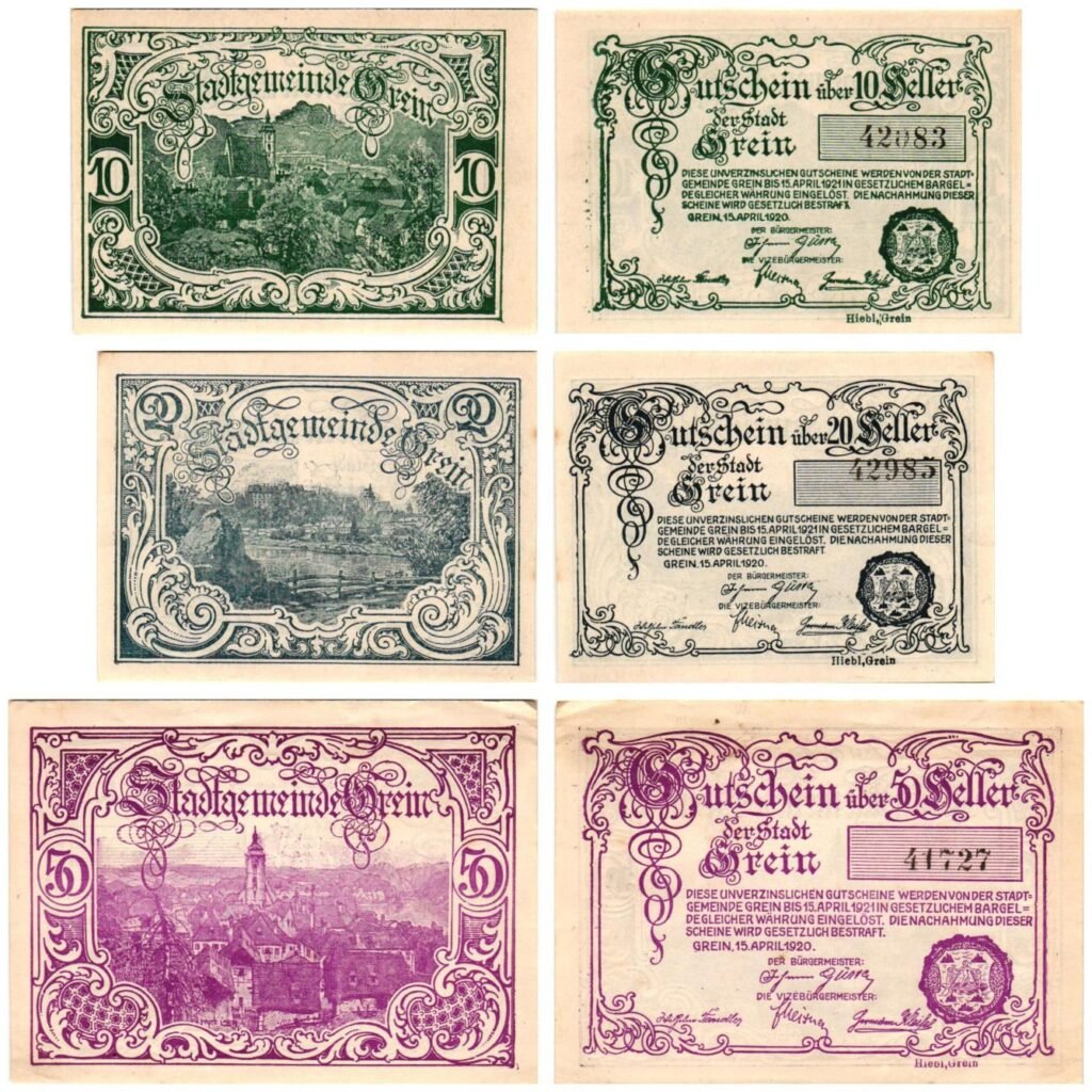 AUSTRIA Grein 1920 local banknotes lot / Notgeld / 3 pcs.