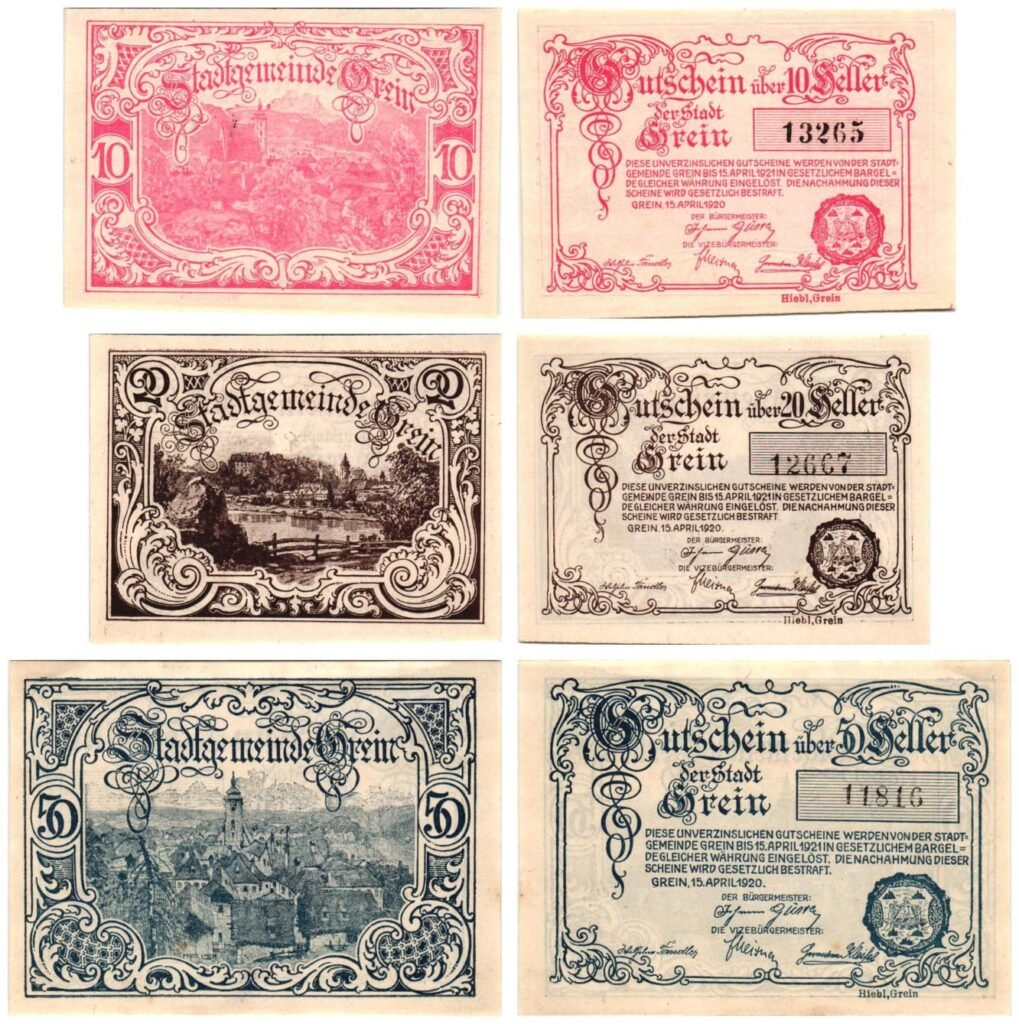 AUSTRIA Grein 1920 local banknotes lot / Notgeld / 3 pcs.