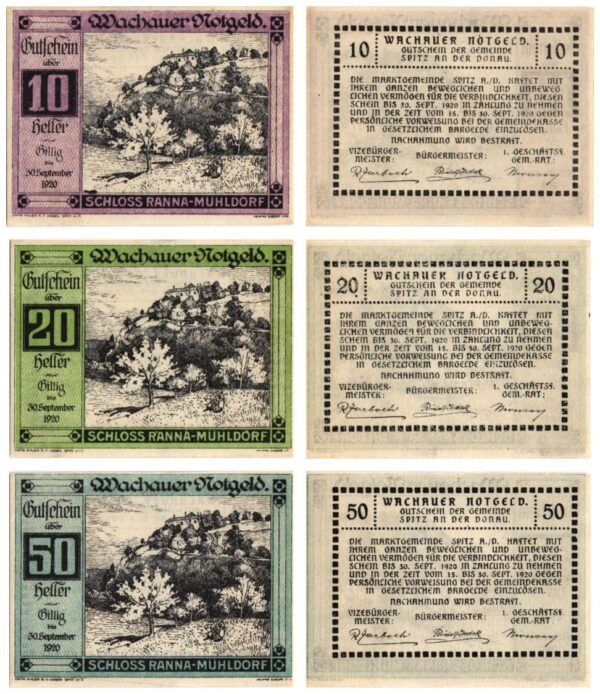 AUSTRIA Schloss Ranna-Mühldorf 1920 local banknotes lot / Notgeld / 3 pcs.