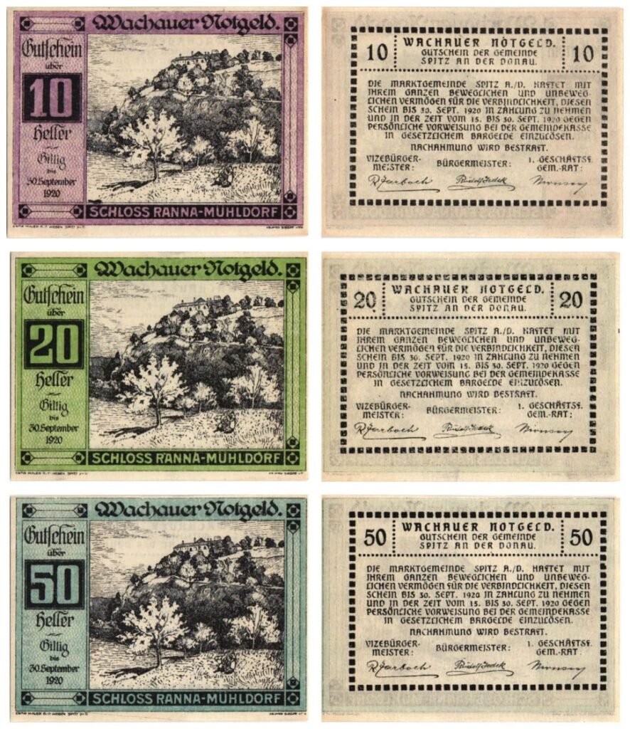 AUSTRIA Schloss Ranna-Mühldorf 1920 local banknotes lot / Notgeld / 3 pcs.