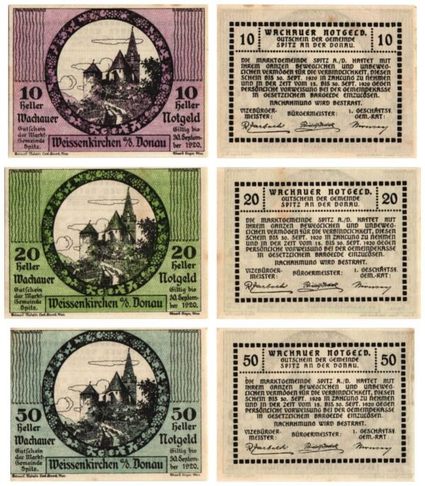 AUSTRIA Weissenkirchen 1920 local banknotes lot / Notgeld / 3 pcs.