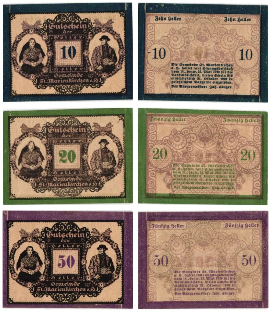 AUSTRIA St. Marienkirchen 1920 local banknotes lot / Notgeld / 3 pcs.
