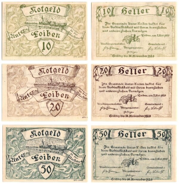 AUSTRIA Unter-Loiben 1920 local banknotes lot / Notgeld / 3 pcs.